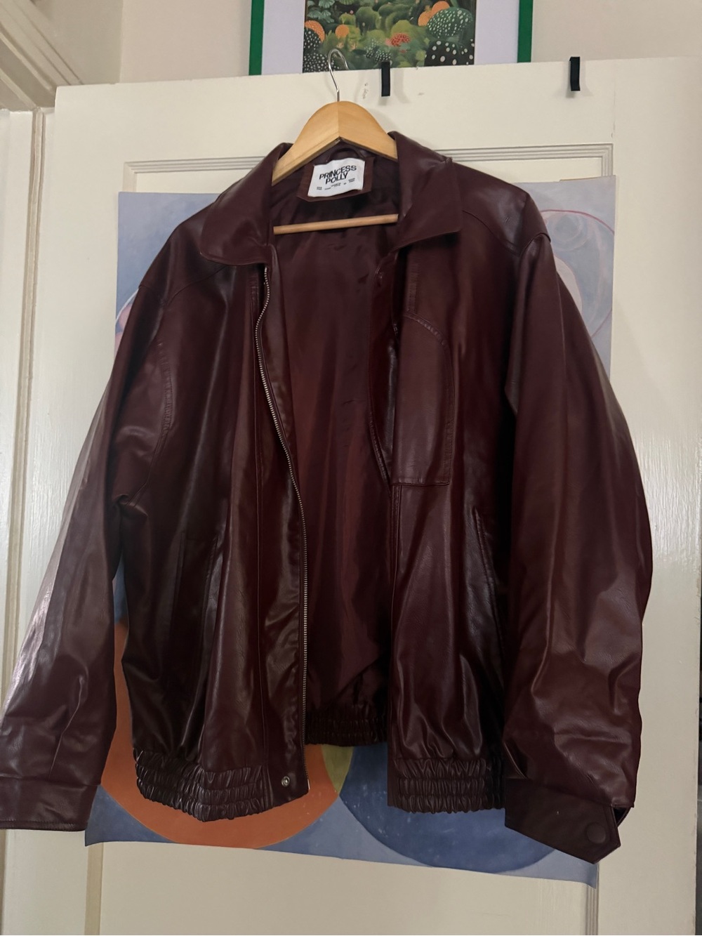 Princess Polly Oversized Faux Leather Jacket - Burgundy Wine - Picture 3 of 4